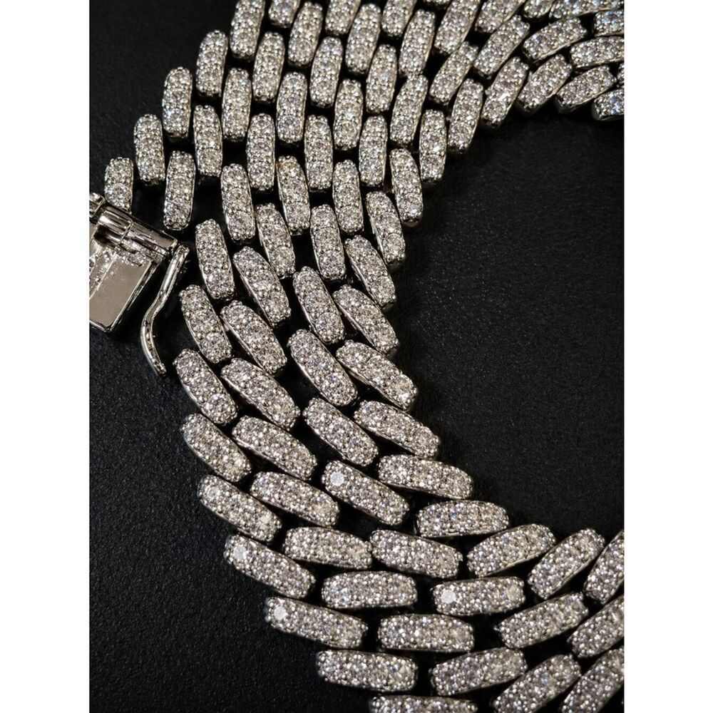 Block Link Simulated Diamond Cuban Link Necklace - Picture 4 of 5